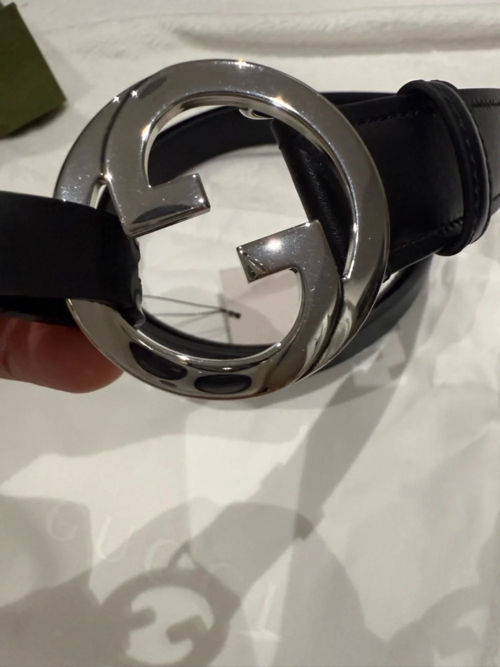 Gucci Black Leather thin Belt with Silver Signature Buckle 110